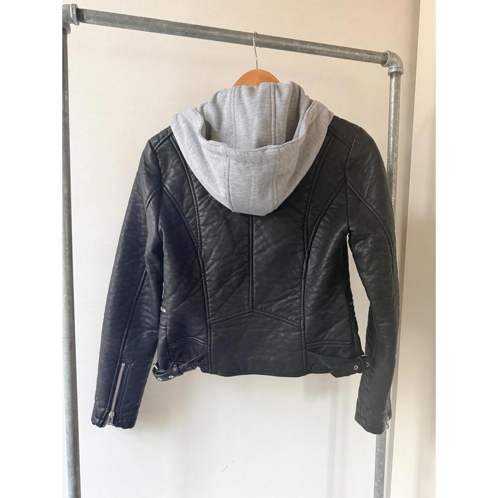 Wildflower Women's Black Faux Leather Jacket with Grey Hoodie Insert XS - Picture 5 of 6